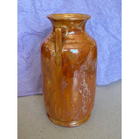 Art Deco Peach Luster Ware Dual Square Handles Vase 5" Tall - Picture 4 of 9